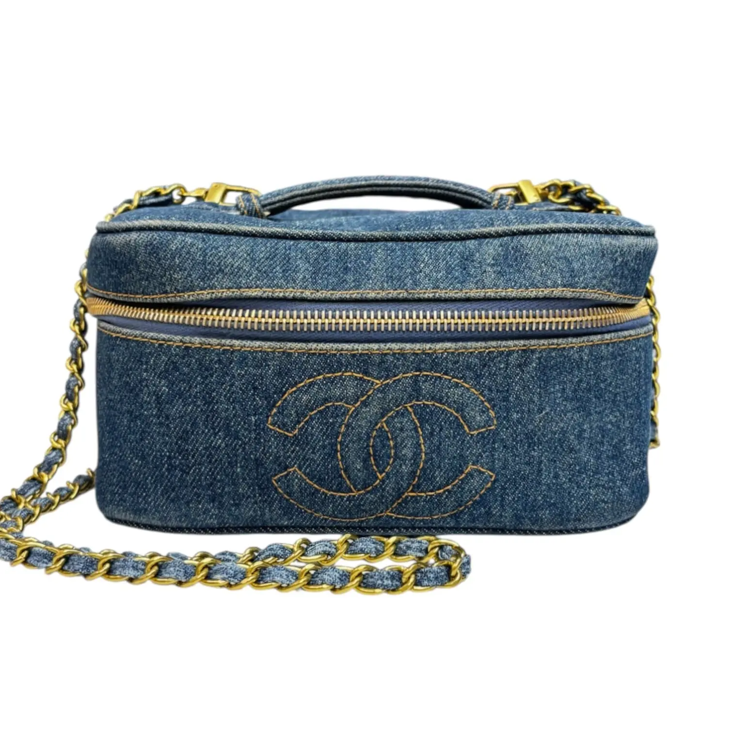 Pre-owned CHANEL denim Crossbody Bags Leather Timeless Vanity Bag with Chain