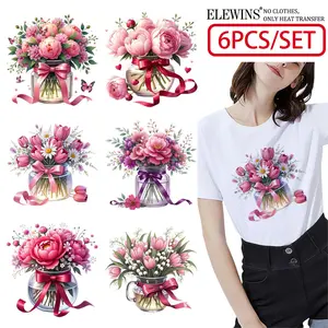 6 Sheets Valentine's Day DTF Transfer with Gold Foil Print Iron on Transfers for Tshirts Hoodies Jeans Backpacks Pillows Machine Washable Reusable Craft Sticker Diy Flower for Men Women