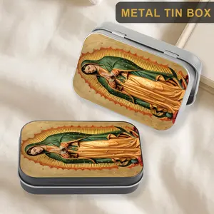 1Pc Funny Our Lady of Guadalupe Pattern Metal Hinged Tin Box, Mini Portable Lid Cigarette Case, Snap Closure Rectangular Storage Box with Hinged Lid, Suitable for Home and Office, Sewing, Cigarette Storage and Travel Use, Christmas Gift, Designed Tin Box