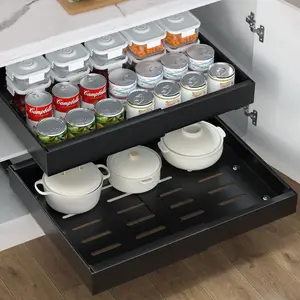 Pull Out Cabinet Organizer, Expandable(12.6"-20.47") Slide Out Drawers for Kitchen Cabinets, Cabinet Drawers Fixed with Adhesive Nano Film, Storage Roll Out Shelf in Pantry or Living Room, 16.54" Deep