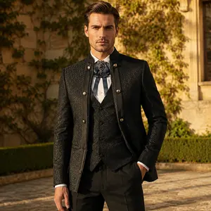 The Statement Formal Suit | Embossed Fabric & Gold Buttons | For Weddings & Gala Events| Includes Free Bow Tie