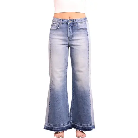 Women's Leah High-Waisted Tummy Control Wide Leg Denim Jeans - 3 Inseams, Light Fabric, Comfortable Day Fit, Short Option