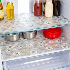 Waterproof Eva Refrigerator Mat, Blue Heart Crabapple Pattern, Anti-Slip, Washable, Reusable, Kitchen Drawer, Shoe Cabinet, Closet Pad