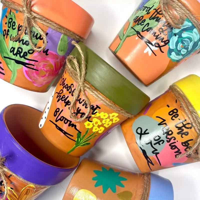 Hand Painted Flower Pot with Inspirational Quotes Today Will Be A Good Day and Be Proud of Who You Are Design