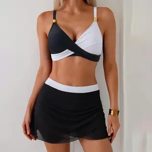 Women Middle Waist Bikini Sets Swim Bra And Shorts With Skirt Adult Patchwork Fashion Newest Bathing Suit Summer Beach Swimsuit