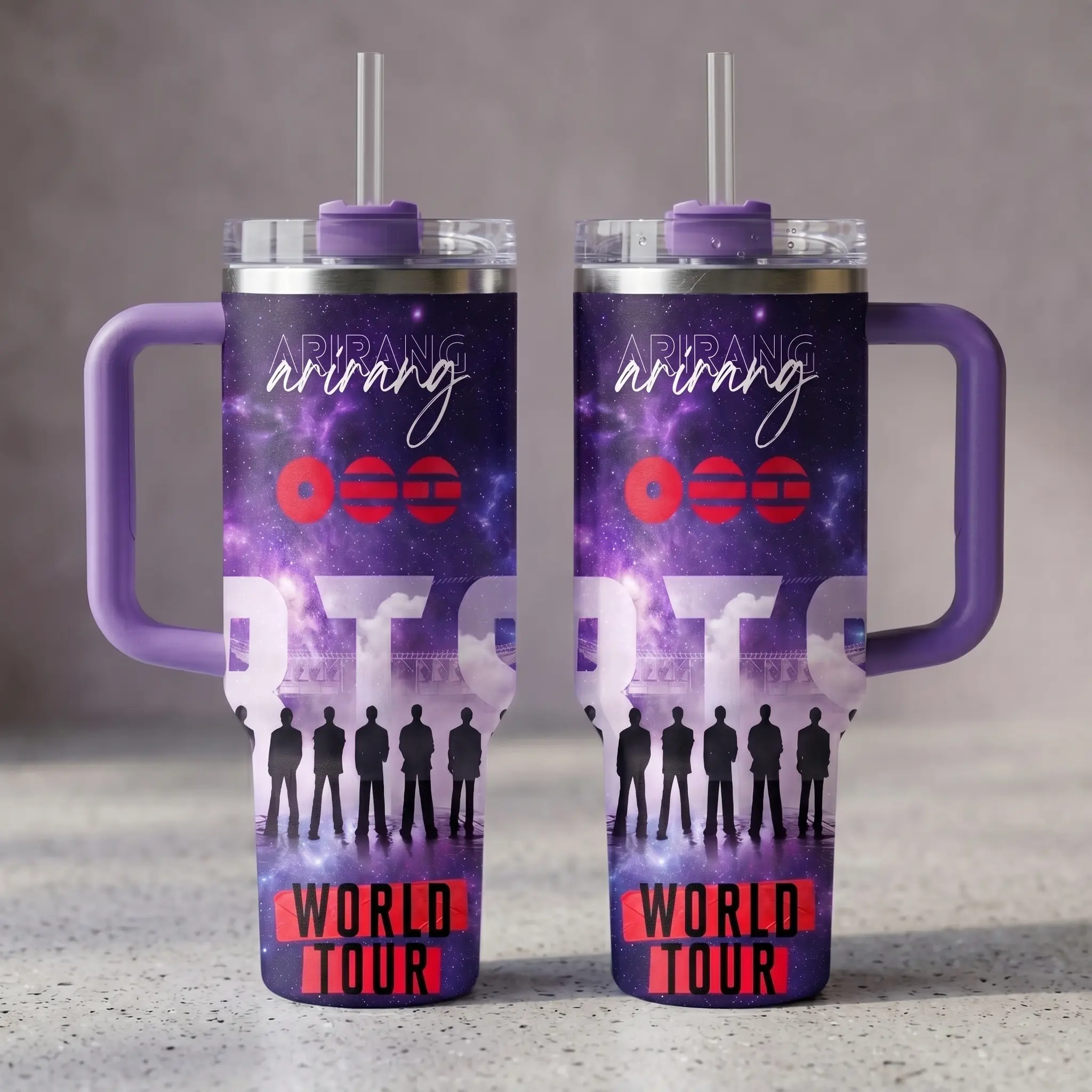 Purple Galaxy Arirang 2026 Fan Merch Purple Cup, ARMY BangTan Tumbler 40oz, 40oz/30oz/20oz Insulated Cup, Gift for Fans