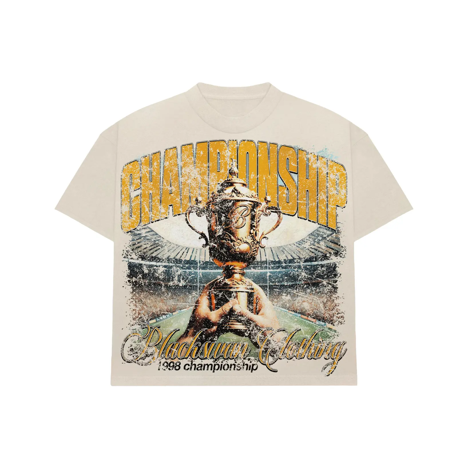 BLACKSWAN Championship T-Shirt 1988 Design with Distressed Look & Trophy Graphic Menswear 100% Cotton Classic Fit Medium Size Urban Hip-Hop Culture Casual Top