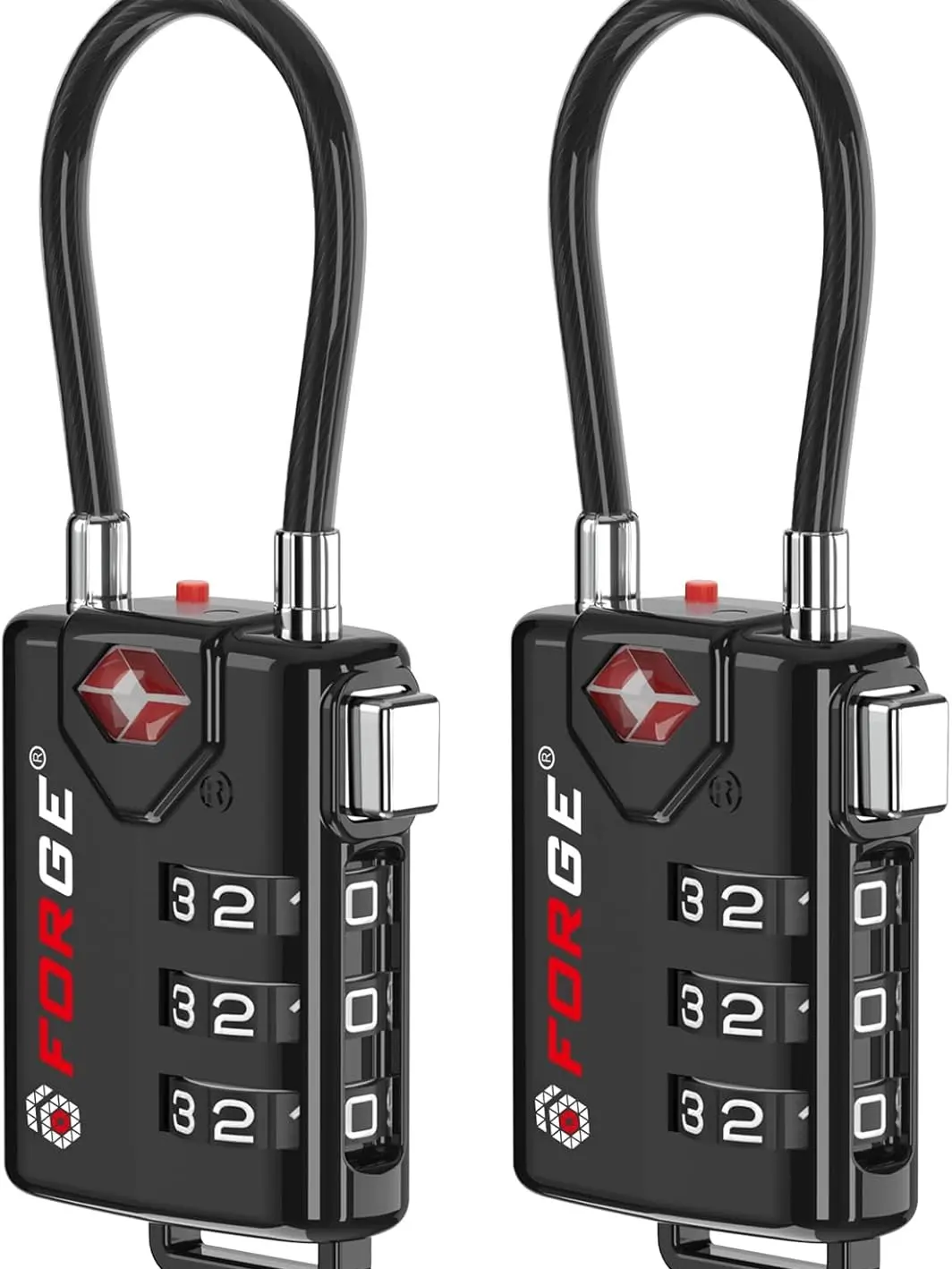 TSA Approved Cable Luggage Locks, Re-settable Combination with Alloy Body, Black 2 Locks.