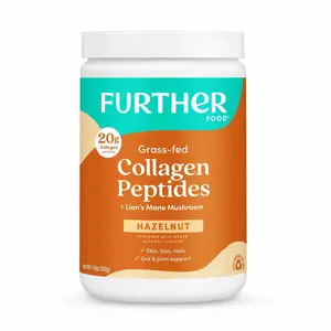 Further Food Hazelnut Collagen Peptide Powder 20g with Lion's Mane Mushroom & Grass-Fed Collagen for Skin Hair Nails Support, Beauty,  Supplement,  Natural