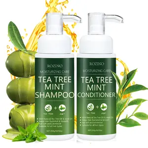 ROZINO Tea Tree Mint Shampoo & Conditioner - Long Lasting Moisturizing Effect for Curly & Wavy Hair Types with Tea Tree Oil & Mint Oil Haircare Moisture Peppermint Shea