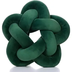 Handmade Knotted Star Plush Throw Pillow Soft Stuffed Lumbar Cushion for Sofa Home Office Kids Children Room Decor, Emerald Green