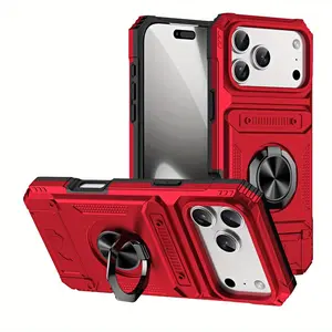 3pcs [1 Phone Cover with 2 Clear Screen Protectors] Sturdy Hard Shell Phone Protection Case Featuring a Magnetic 360 °   Rotating Metal Stand And Concealed Dual Card Slot for iPhone 17 Pro Max, 17 Air, 16 Pro Max, 15, 14, 13, 12, And 11., Mobile