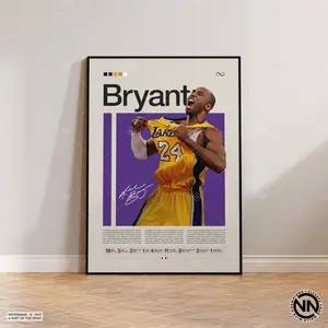 [Sport Decor - Sale Up To 40%] [Unframe] Kobe Bryant Basketball Poster, Los Angeles Basketball Wall Art, Mid Century Modern Sports Decor, Iconic Athlete Portrait Print, Basketball Legend Gift