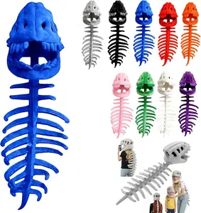 Dinosaur Skeleton Costume Hat, Soft TPR Flexible Dino Skull Bone Headwear, Halloween Cosplay Party Props, Colorful Dinosaur Bone Headpiece Costume Accessory for Kids Adults Party Favor