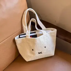 Kawaii Miffy Handbag Cartoon Rabbit Corduroy Portable Multifunctional Commute Cosmetics Storage Bag Girl Birthday Handbag Gifts