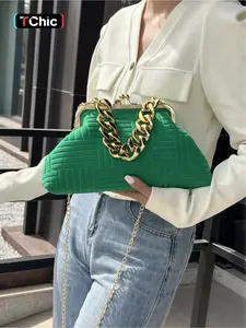 Women's Chain Strap Quilted Crossbody Bag, Fashionable Solid Color Shoulder Bag for Daily Used, Casual Trendy Versatile High-quality Daily Commuting Bag, Handbag Shoulder Bag