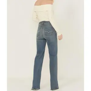 Women'sMediumWashHighRiseWideLegJeansButtonCottonWomenswearLightweight