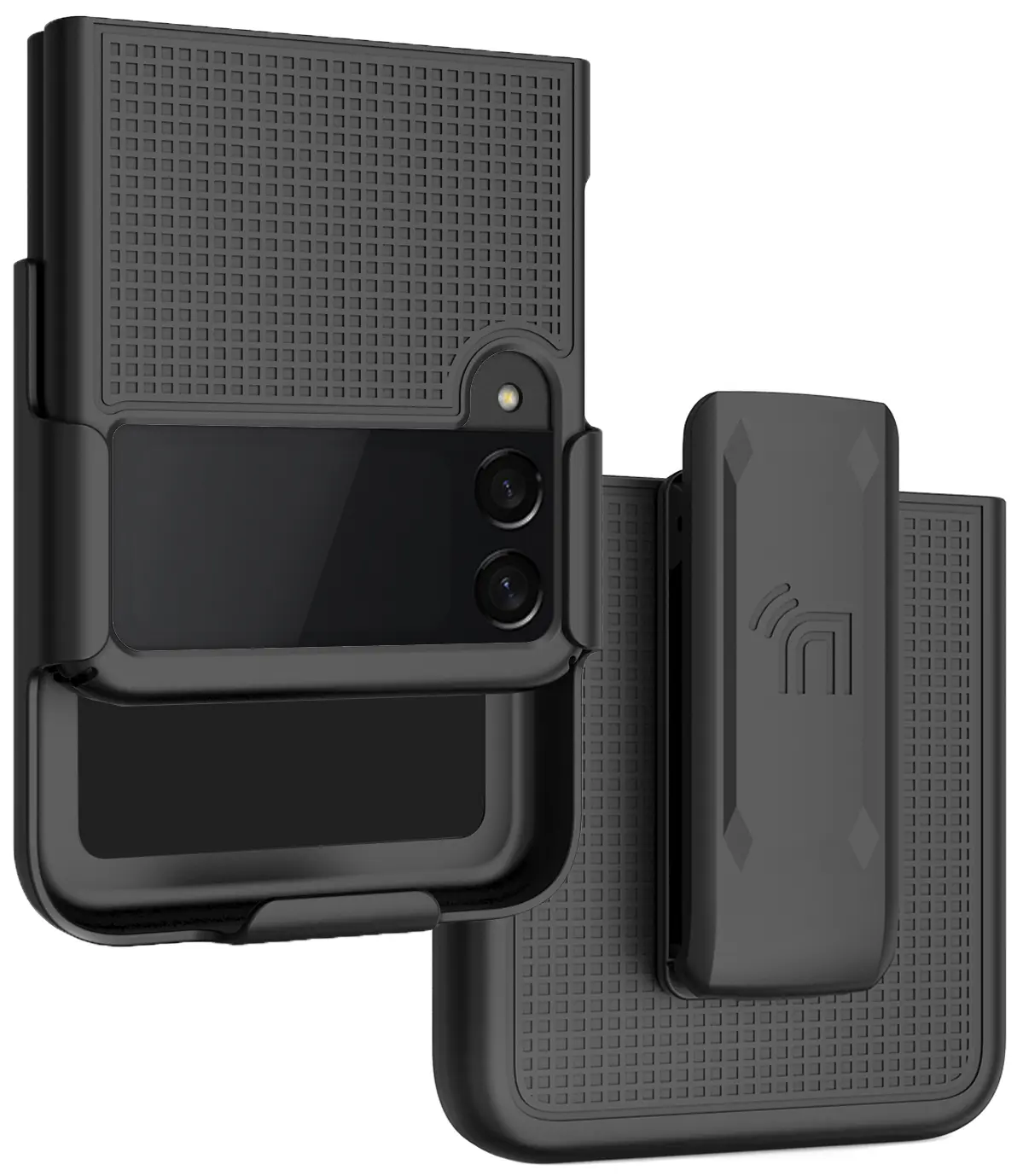 Case with Clip for Galaxy Z Flip 3 5G, Nakedcellphone [Grid Texture] Slim Hard Shell Cover and [Rotating/Ratchet] Belt Hip Holster Holder Combo for Samsung Z Flip3 Phone (SM-F711, 2021)