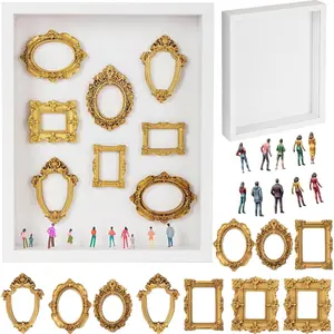Lineshading DIY Mini Shadow Box Kit Museum Design Silhouette Shadow Box Frame with 10 Mini Gold Frames & 10 Museum Themed Figurines for Pictures, Crafts & Home Decor Gift(White)
