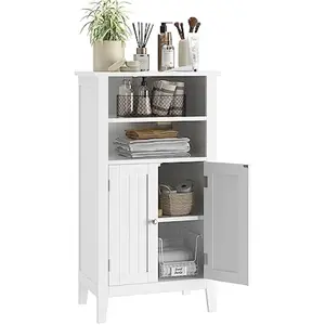 Wooden Floor Cabinet, Bathroom Storage Cabinet with 2 Doors and Adjustbale Shelf, Freestanding Entryway Storage Unit Console Table for Kitchen Living Room Bathroom, White