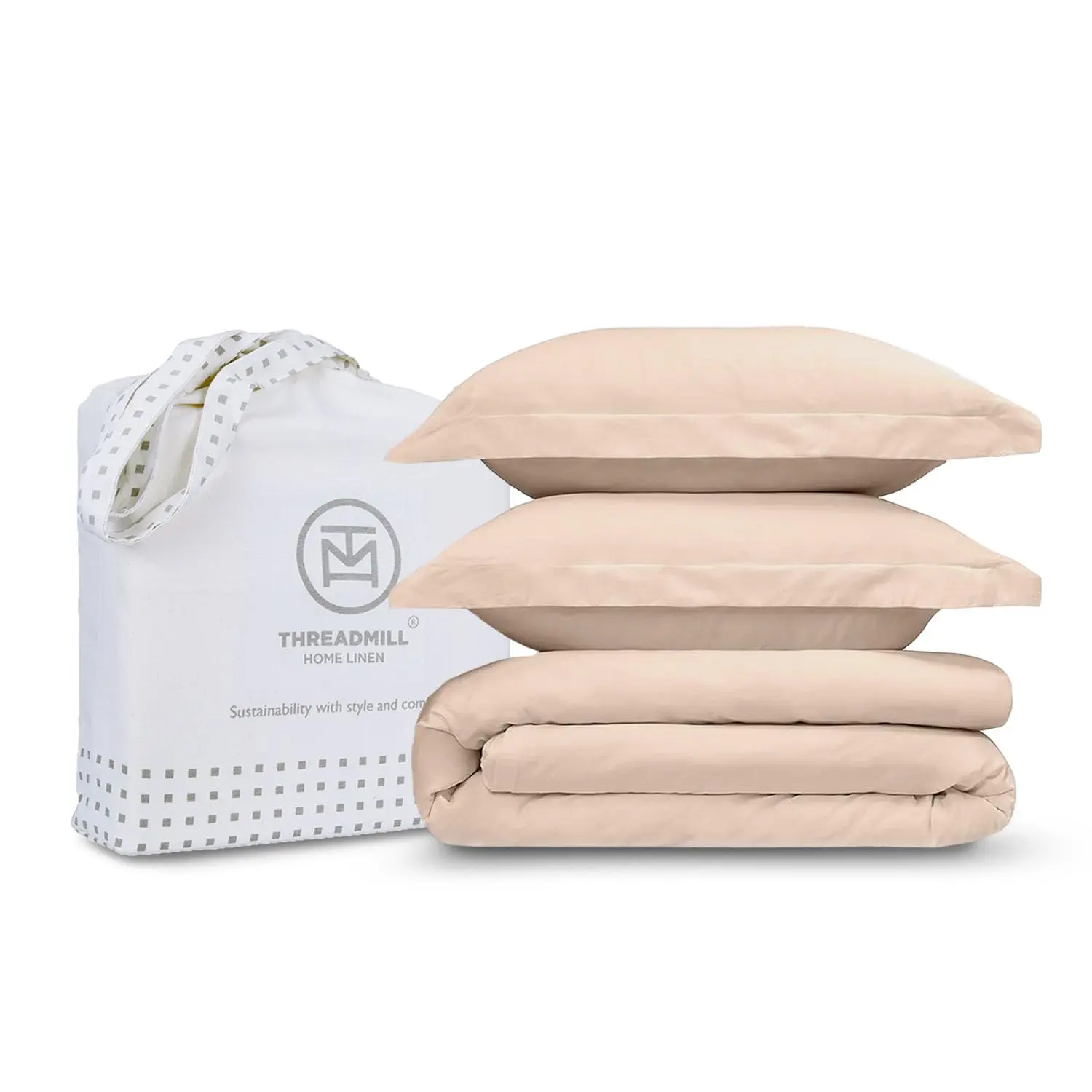 Threadmill Linen 3-Pc Solid Luxury Hotel-Like 300 Thread Count Cotton Duvet Cover Set for Queen/Full, Breathable Soft Bedding Set with 2 Pillow Shams, Strong Button Closure, Corner Ties, Bedding Sets, Machine Wash