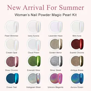 16pcs Chrome Mirror Powder Set  Nail Art Accessories, Aurora Rainbow Effect Nail Powder Kit for Craft & Nail Art Fimo, Decoration Iridescent Aurora Mermaid Pigment