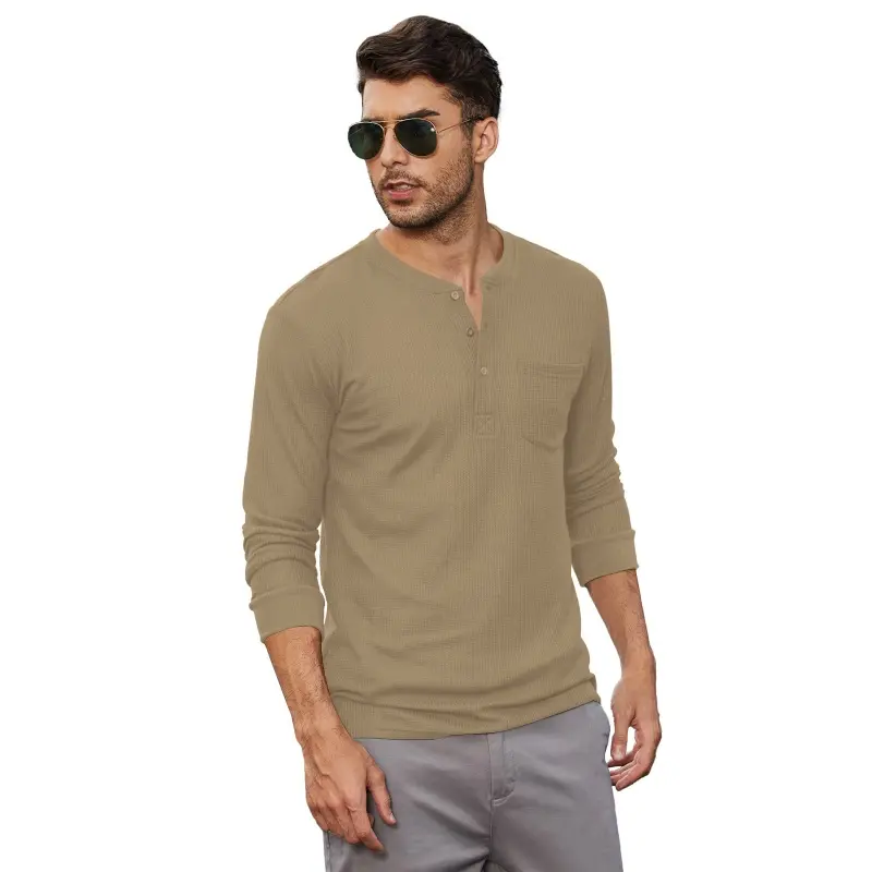 COOFANDY B Men's Henry Shirt Long Sleeve Basic Waldorf Knitted Sweater, Pocket Knitted Basic Knitted Sweater, Men's Top Underwear Undercover, Front 4/1 Button Long Sleeve with Pocket Knitted Pullover