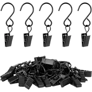 Hook Curtain Clips, a Set of 45 Pieces, 304 Stainless Steel, Hanging Party String Lights Christmas Garden Courtyards Decoration, Hangers for Gutter Wall-Grid Tent Camper Awning, 2.4 Inches Black