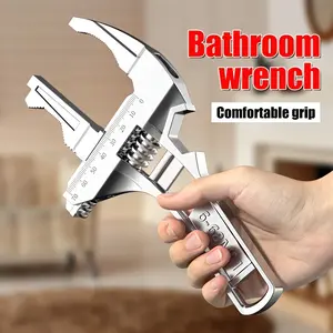 [Efficient] Heavy-Duty Adjustable Bathroom Plumbing Wrench - Cr-V Steel Construction, Non-Slip Grip for Faucet & Pipe Repairs, Ergonomic Design with Measurement Scales (cm/inch), Perfect for Home Plumbing & DIY Projects