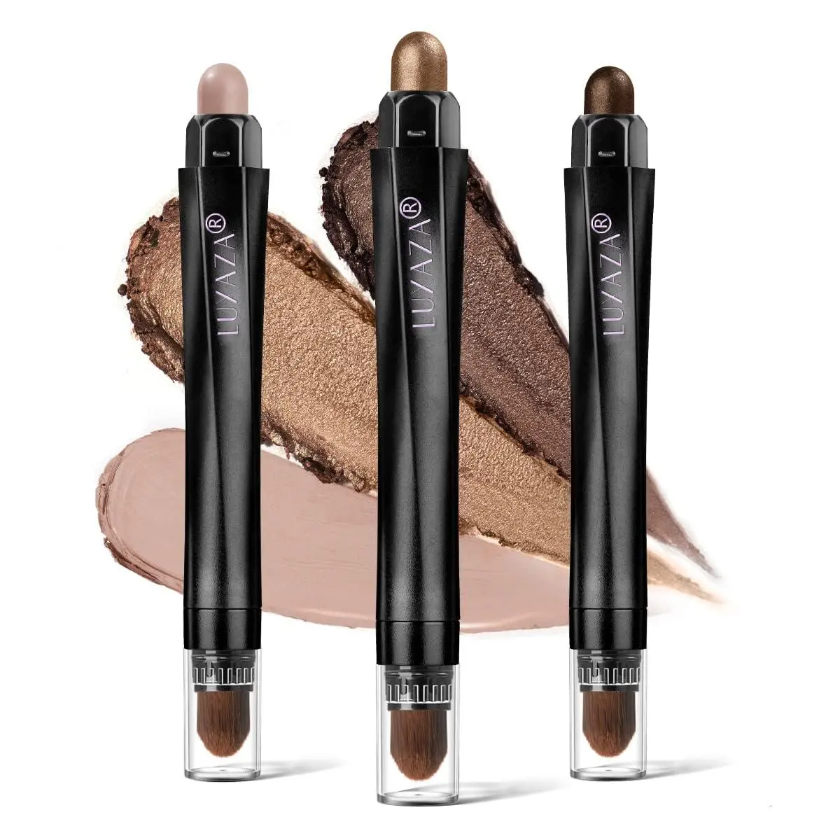LUXAZA 3-Pcs Cosmetic Eyeshadow Stick Set Pack - Matte Shimmer, Metallic Creamy Pencils, Brown Gold Nude Tones, 50g, Waterproof, Long Lasting, Daily All Skin Smoky Eye Makeup