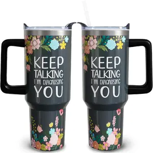 Therapist Gifts Psychology Therapy Gift Keep Talking I'm Diagnosing You Pathologist Appreciation Gift 40oz Stainless Steel Tumbler Cup Mug Water Bottle with Handle for Women Men