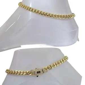 14K Vacuum-gold Plated Miami Cuban Link Chain Hip Hop Anklet with 5A+ Canada Zircon CZ Jewelry Fashionable Accessory Valentines Gifts for GF Men Women unisex Monaco Mexico & Micro Promise chains For Husband Boyfriend Birthday Gift