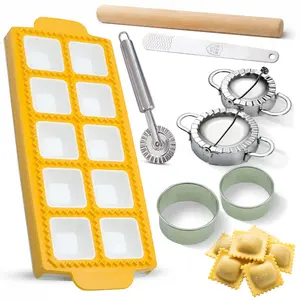 AURAME Ravioli Maker Press, Complete 8-Piece Set, Homemade Pasta Making Kit with Mold Tray, Rolling Pin and Cutters
