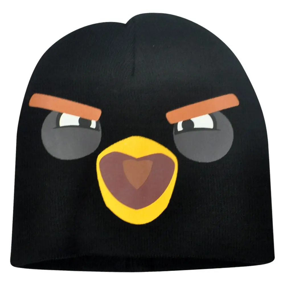 Angry Birds Cuffless Knit Face Beanie Fire Bomb Black Game Youth Junior Hat Boom