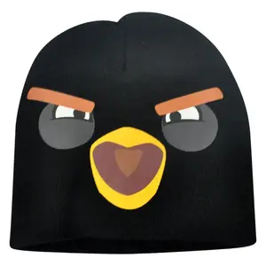 Angry Birds Cuffless Knit Face Beanie Fire Bomb Black Game Youth Junior Hat Boom