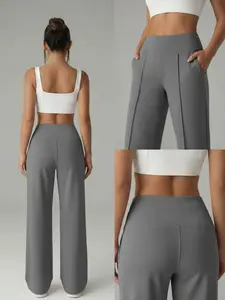 A Slightly Flared Trousers, Straight-Leg Wide-Leg Pants, Casual Quick-Drying Women'S Pants with Pockets, Elastic Pants, High-Waisted Leggings