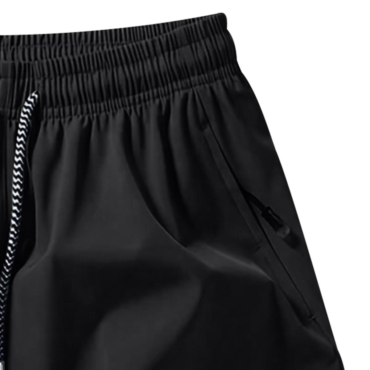 Men's Solid Color Casual Shorts Five-Piece Set, With Zipper Pockets, Summer Fashion Drawstring Sports Shorts, Suitable For Gym And Outdoor Wear