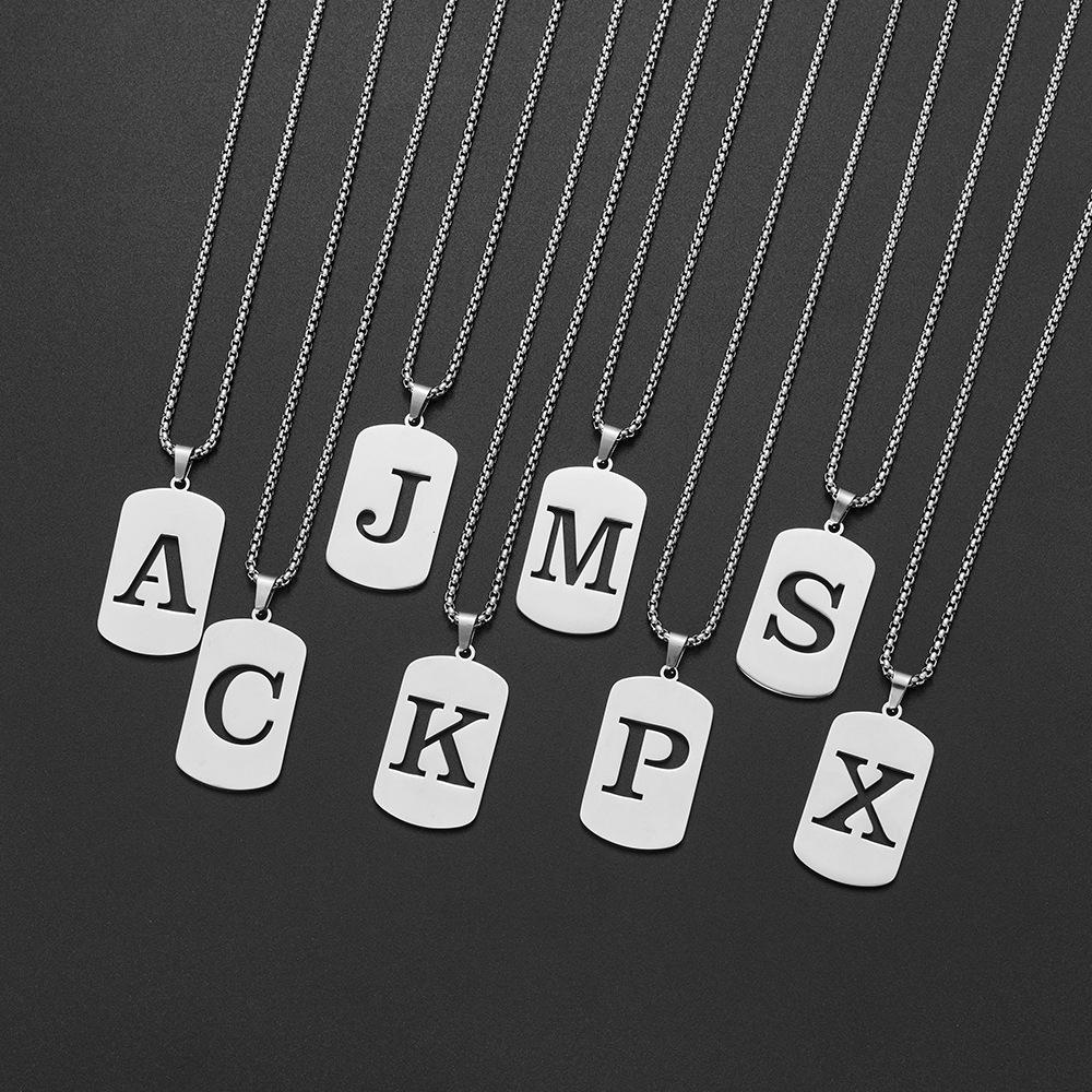 Initial letter necklace, golden, silver, black stainless steel hip-hop geometric pendant, A-Z letter pendant chain, suitable for couples, friends, gifts, anniversaries.