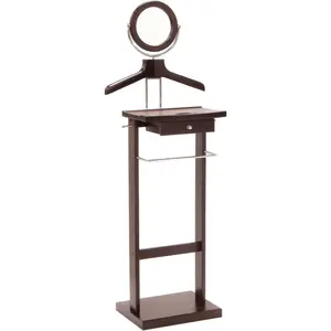 Wooden Valet Stand, Classic Style Freestanding Clothes Rack and Suit Stand with Base for Bedroom, Dark Espresso