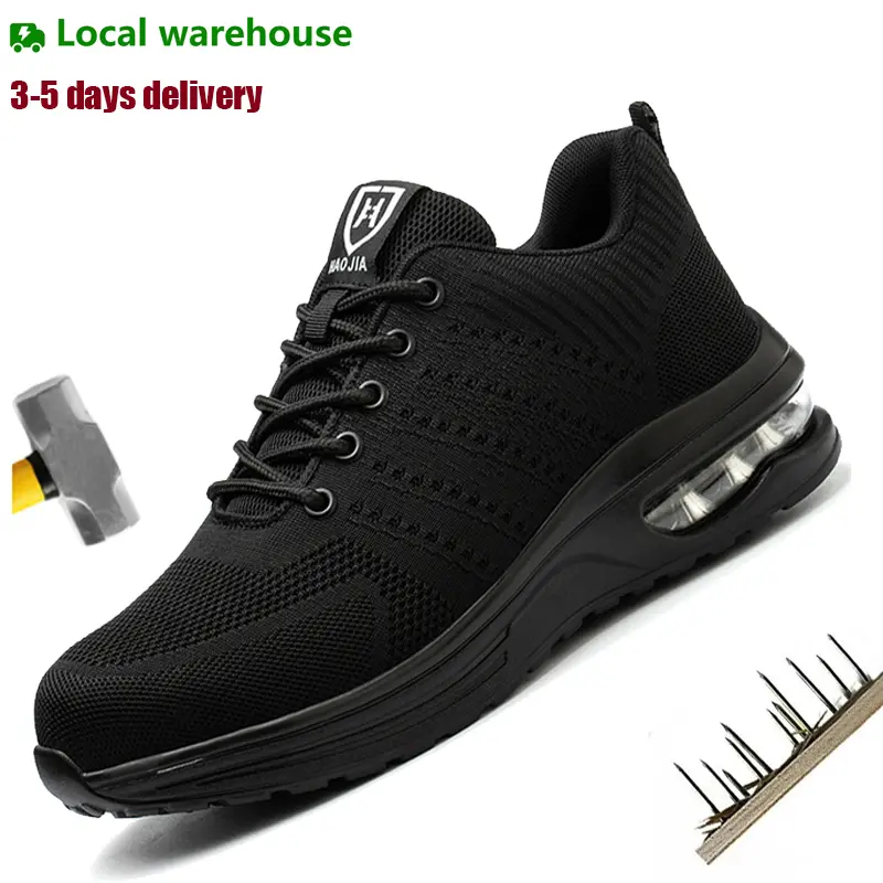 Steel Toe Work Shoes for Men & Women, Lightweight Breathable Mesh Fabric Sneakers, Puncture-Proof Anti-Slip Rubber Sole Footwear, Eva, Minimalist, Laces, Outdoors, Work & Safety Footwear, Synthetic, Industry, All Seasons, No Heel, Puncture Resistant