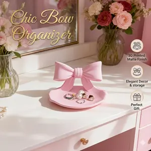 Cute bowknot jewelry storage box, matte pink small accessory tray, decorative storage tray for bedroom and vanity