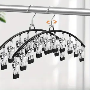 Pants Hanger with 10 Clothespins, Space Saving Hanging Hanger, rotatable clothes hanger, Closet Organizer with Rubber Coated, Dorm and Bedroom Wardrobe Organizer Storage Hanger, Halloween