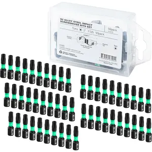Bit Set,Tamper Proof Torx Bit Set,Impact Driver Bit Set,1/4" Hex-Shank S2 Steel Mini  Bits Set,CNC Machined Tips, 1" Long 50pack (TT25)  Torque Bit Set,With Storage Box