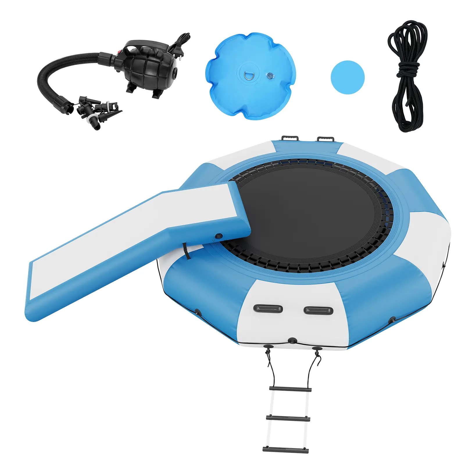 【SummerFinds】VEVOR Inflatable Water Bouncer, 10ft Recreational Water Trampoline, Portable Bounce Swim Platform with Slide, 3-Step Ladder & Electric Air Pump, Kid Adult Floating Rebounder for Pool Lake Water Sports
