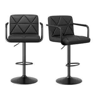300LBS Capacity Adjustable Swivel Bar Stools Black - PU Leather Counter Height Stools with Armrest & Footrest, 360° Spin for Kitchen Island, Home Bar