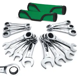 #SpringGlowUp SK Stubby Ratcheting Wrench Set, Combination Wrench Set, 72-Tooth, CR-V Steel, with Rolling Pouch