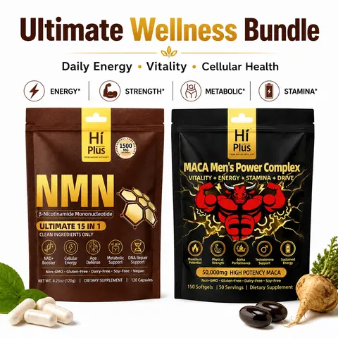 HiPlus Ultimate Wellness Bundle | Testosterone Booster with Shilajit, Maca, Ashwagandha & Ginseng + NMN Complex 1500mg | Energy, Vitality & Cellular Support