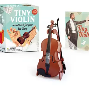 Tiny Violin Soundtrack for Your Sob Story With Illustrated Mini Book RP Minis 3 4/5" Replica Violin Mini Bow Chinrest Hilarious Gag Gift