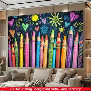1PC, Back to School Backdrop, Colorful Crayon Pencils and Chalkboard Graffiti Theme Photography Background, Polyester Fabric, Suitable for Photo Booth, Classroom Party, Birthday, and Kids Room Wall Decor
