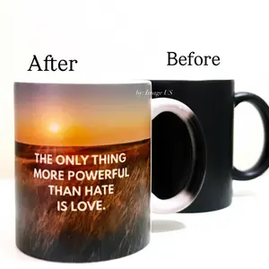 Heat Color Changing Mug 11 oz Ceramic with words "THE ONLY THING MORE POWERFUL THAN HATE IS LOVE" Drinkware Washable Reusable